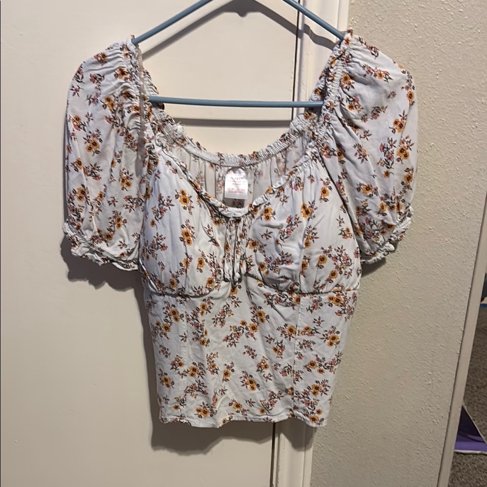 No Boundaries Brown and Orange Ruched Tie Front Blouse